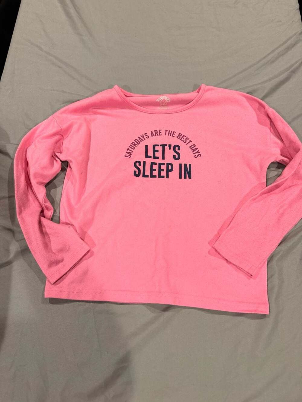 Thereabouts Long Sleeve Graphic Tee Size M 10/12 Pink Let's Sleep In